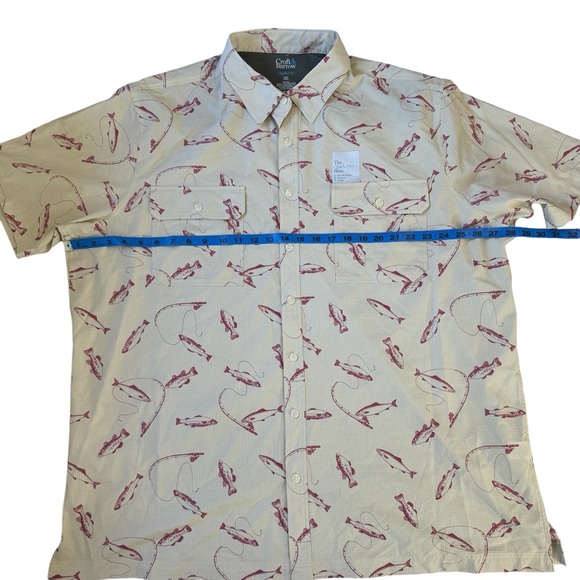 Croft Barrow Shirt Mens 2XL XXL Tall Quick Dry Fishing Vented AOP Bass Beige Red - Picture 6 of 11